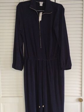Chico's Navy Half-Zip Knit Jumpsuit